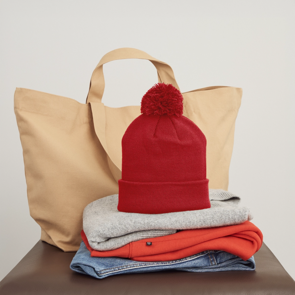 Kinder Strickmütze mit Bommel - Rot