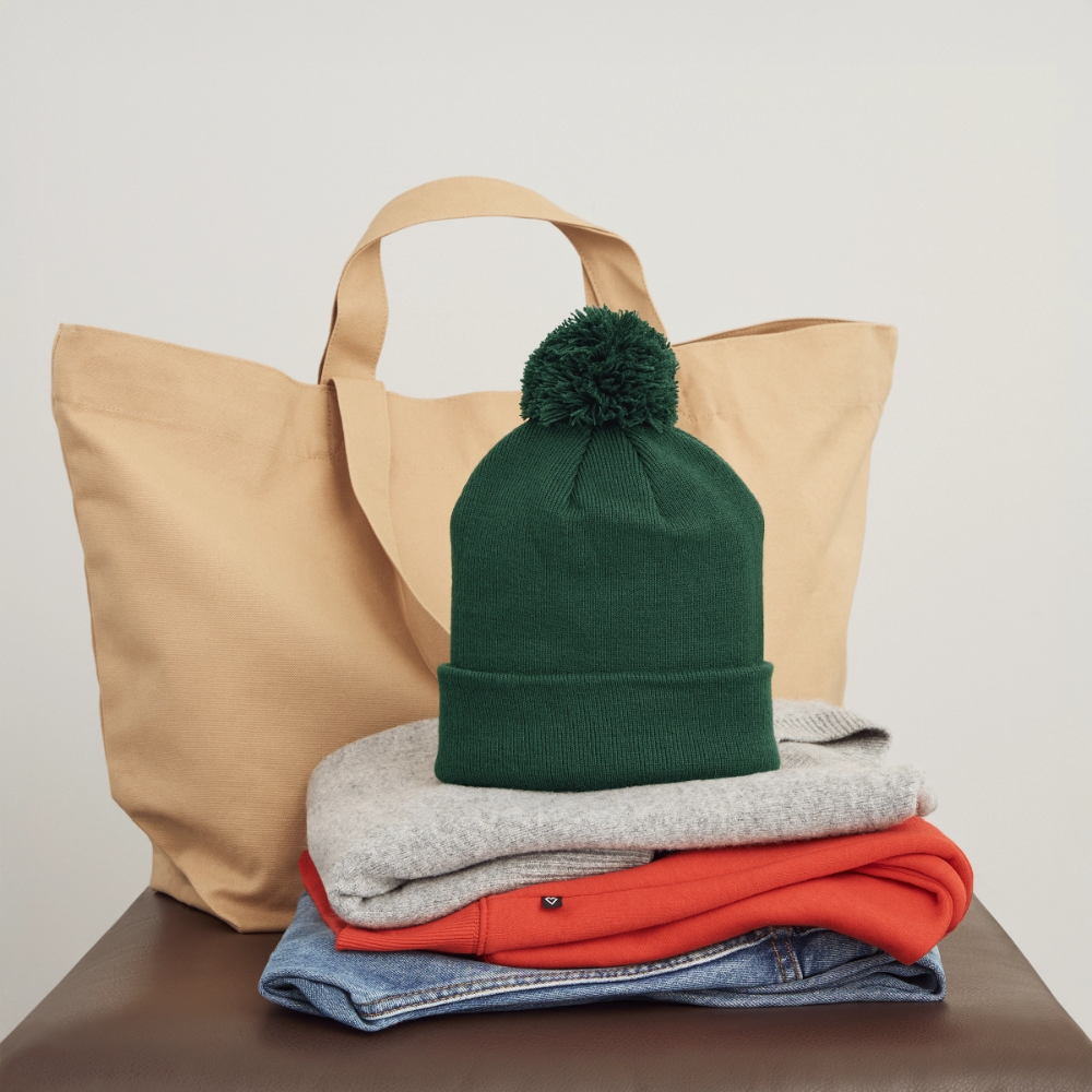 Kinder Strickmütze mit Bommel - Grün