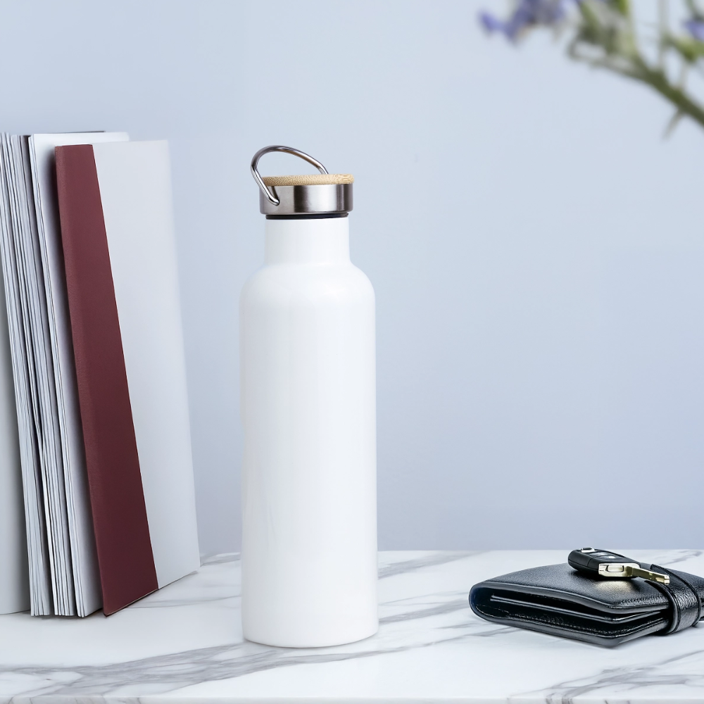 Panorama Thermosflasche mit Bambusdeckel - Weiß