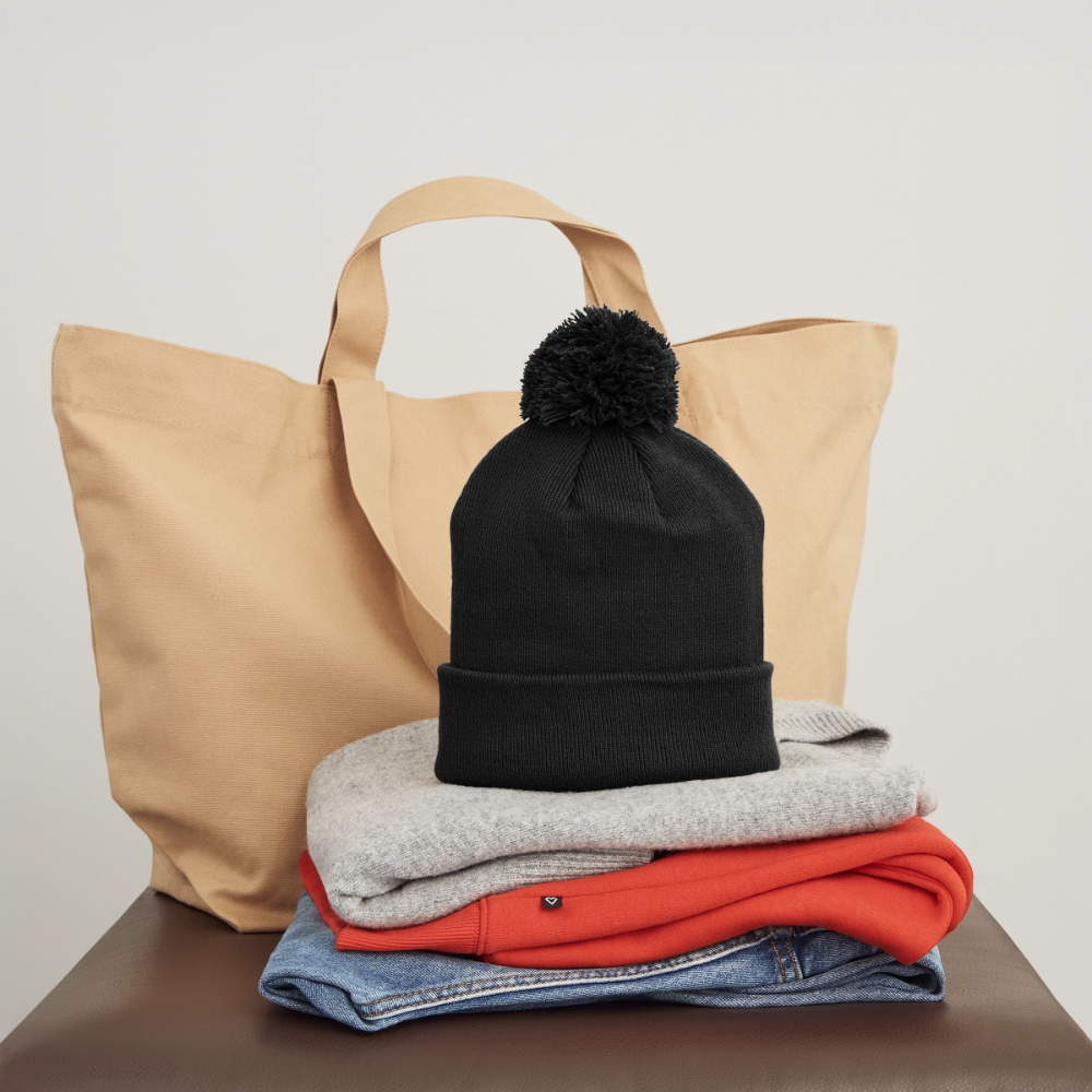 Kinder Strickmütze mit Bommel - Schwarz