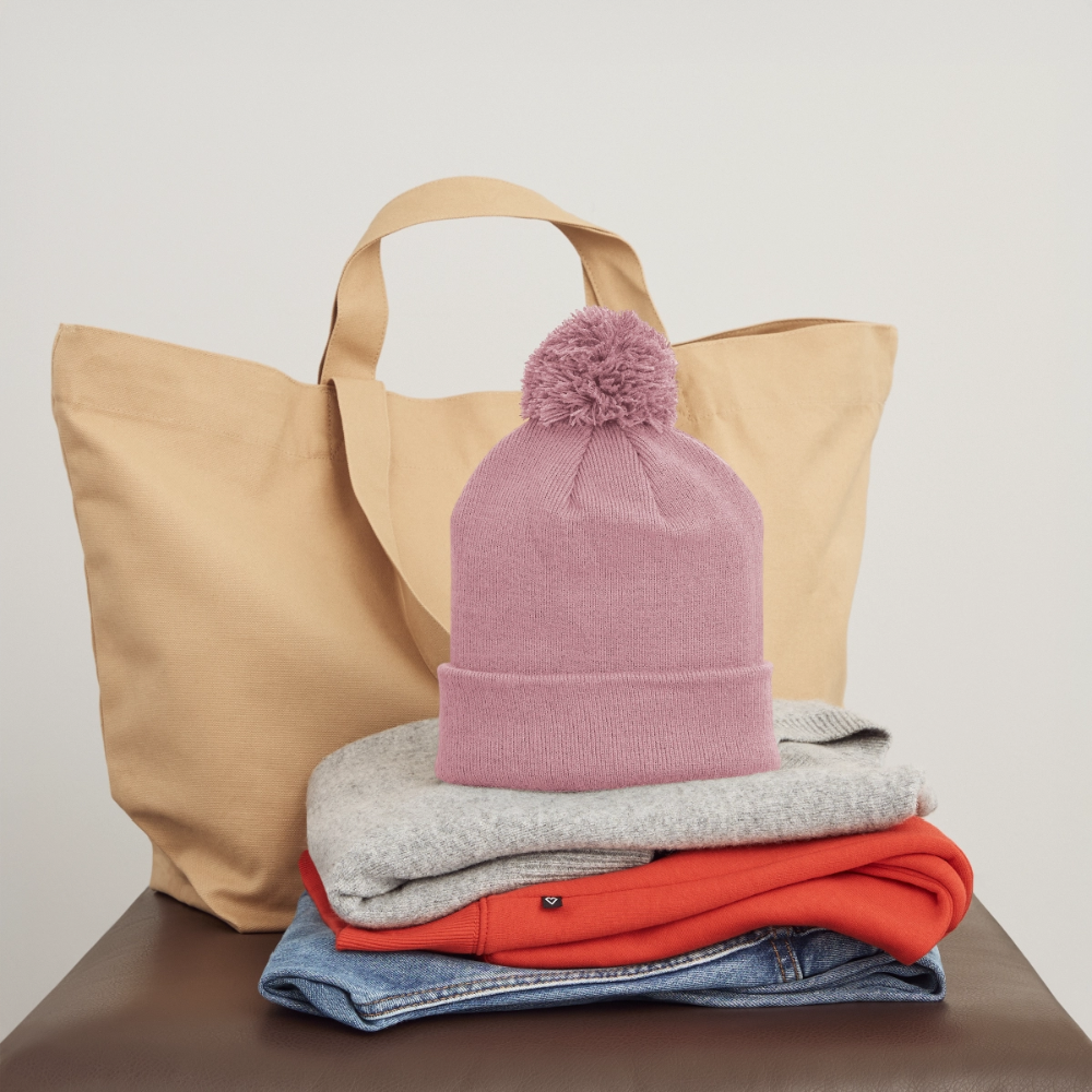 Kinder Strickmütze mit Bommel - Altrosa